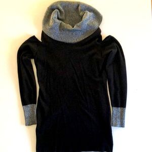 Black sweater with sparkly silver cowl neck